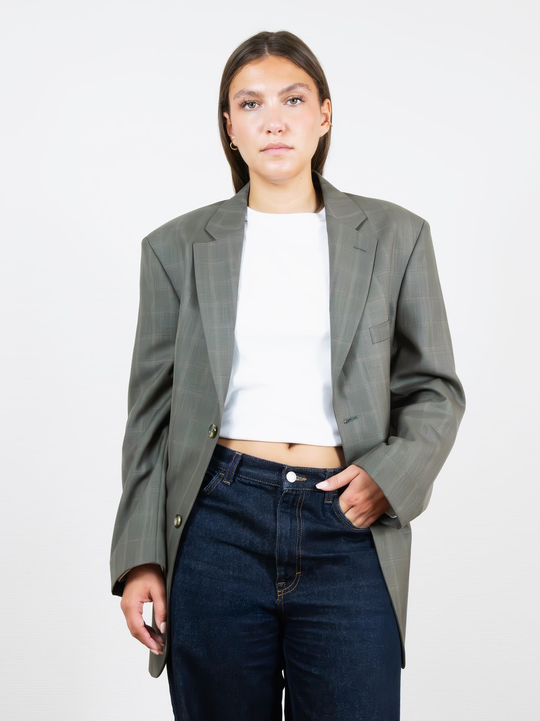 Grey Plaid Corset Blazer