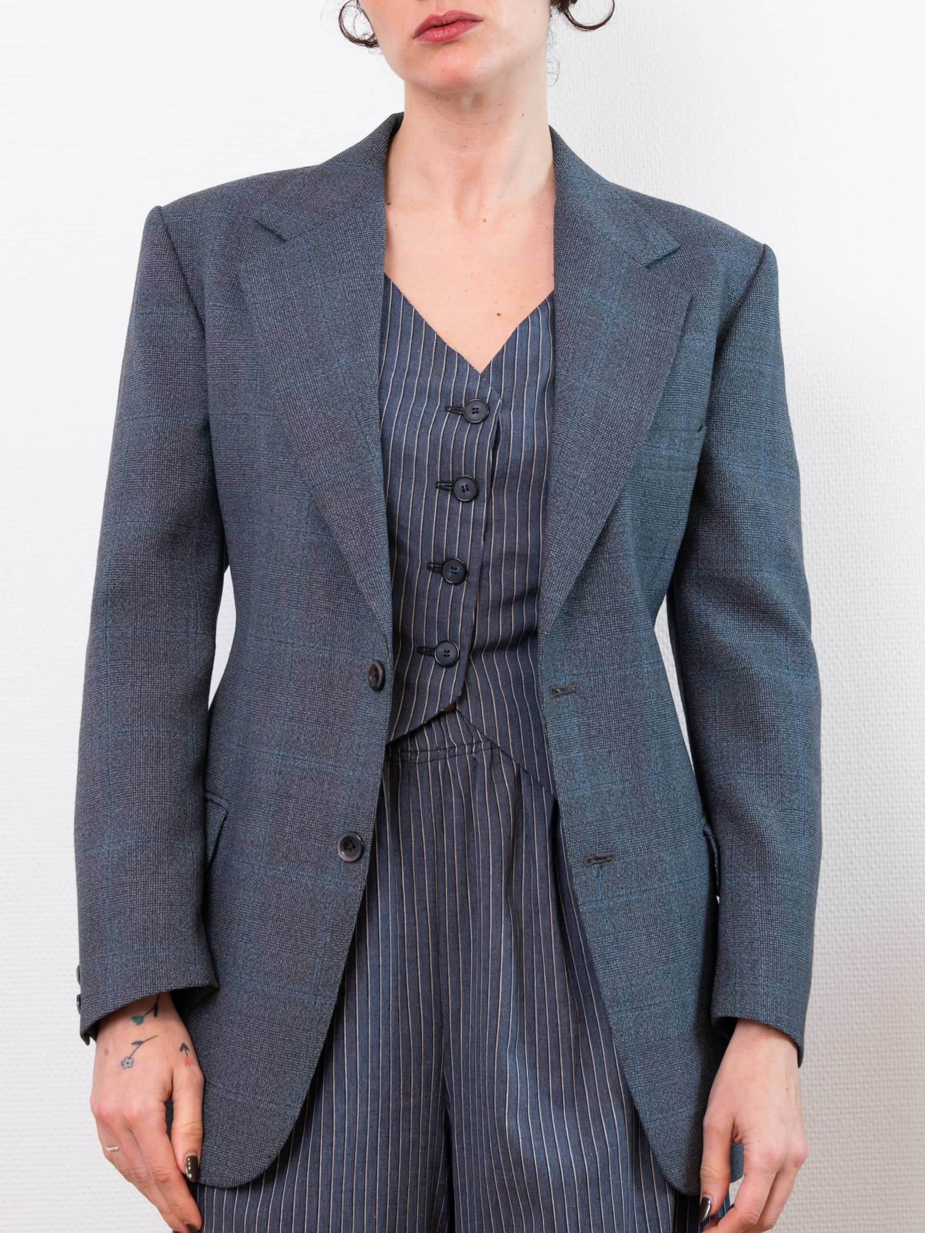 Blazer Corset Bleu à carreaux