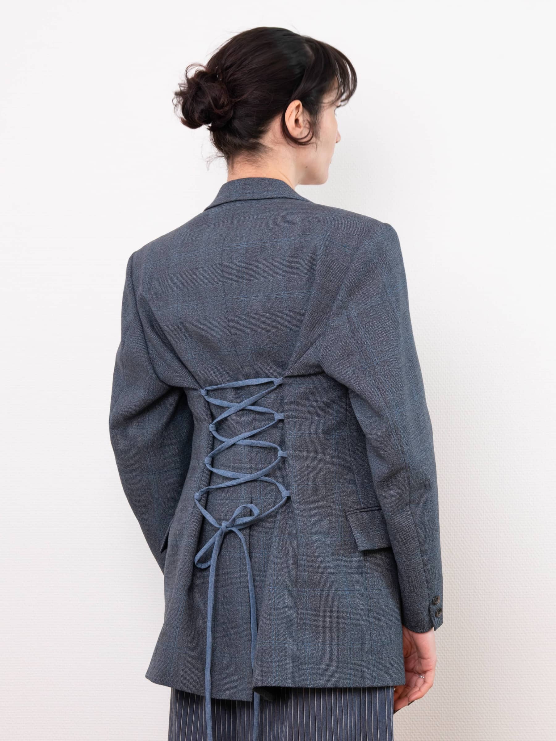 Blazer Corset Bleu à carreaux