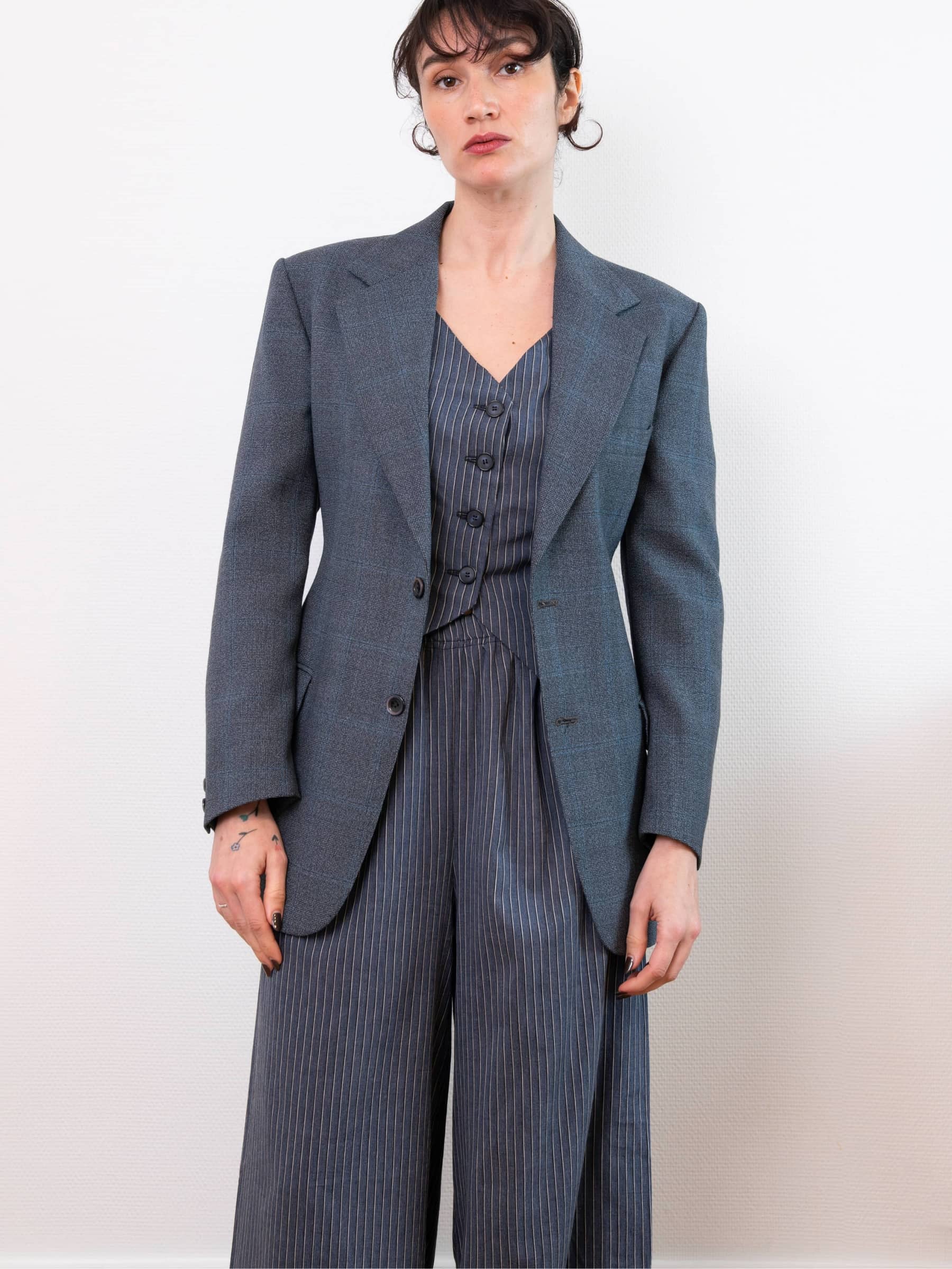 Blazer Corset Bleu à carreaux