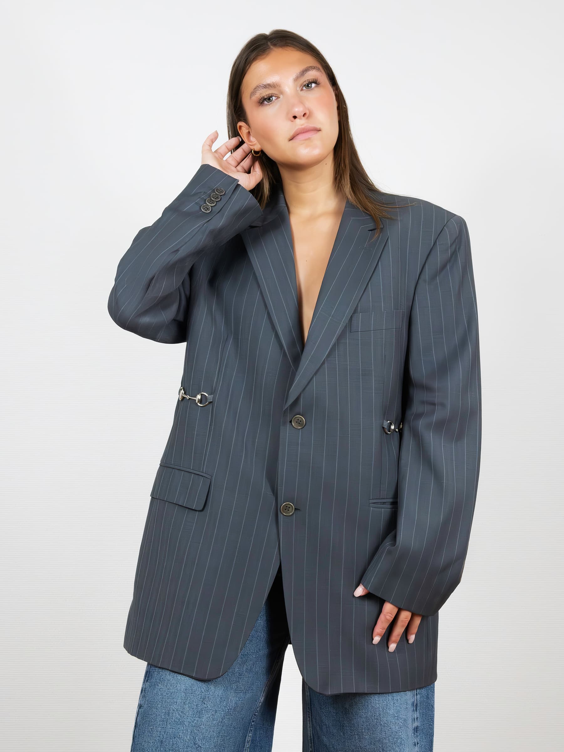 Tina Grey Striped Blazer