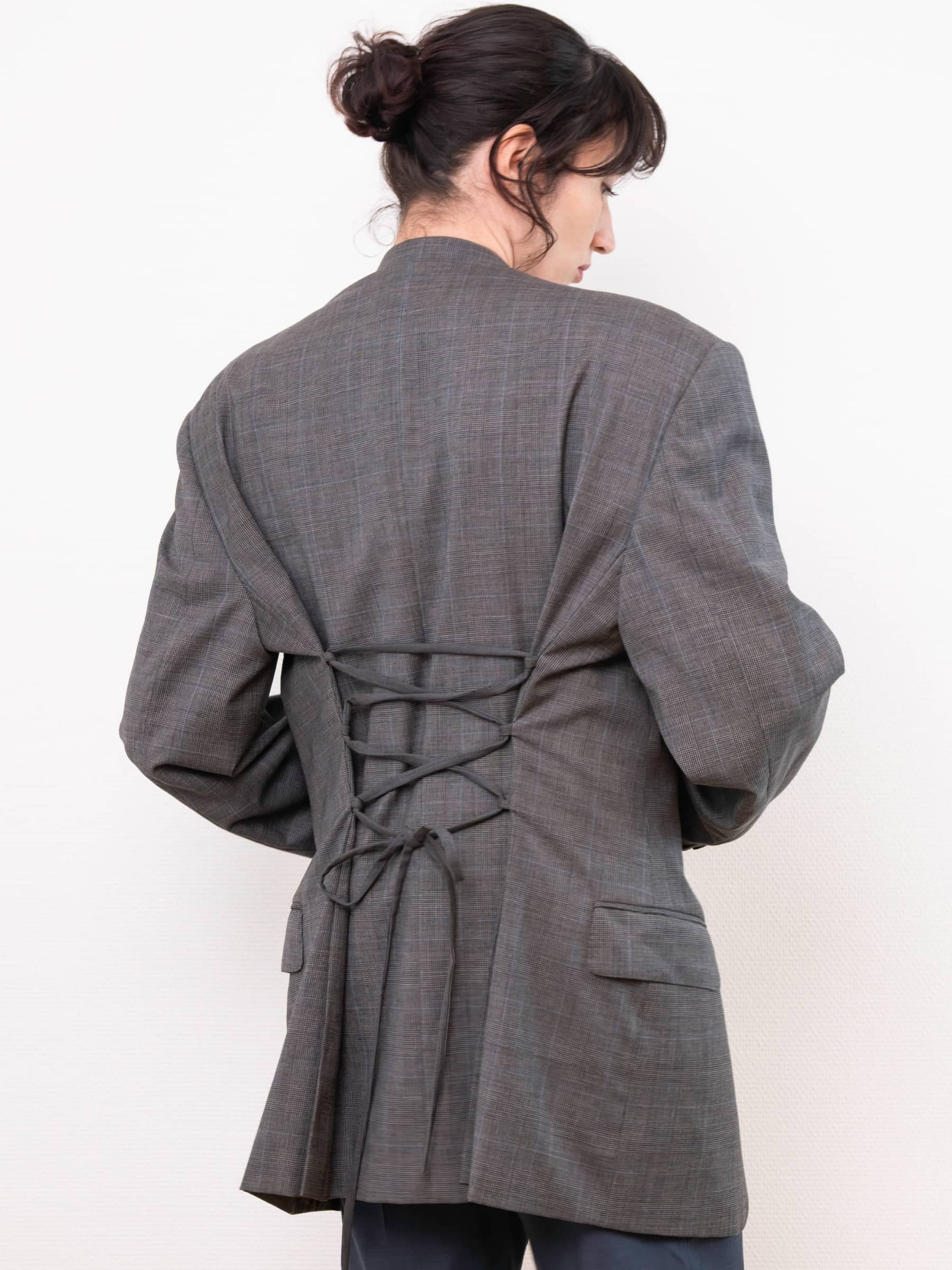 Blazer Corset Gris à carreaux