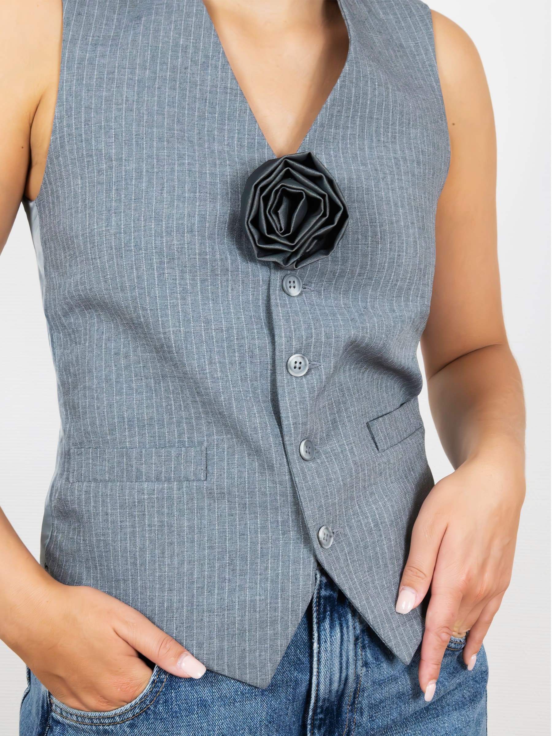 Grey Striped Smoking Top