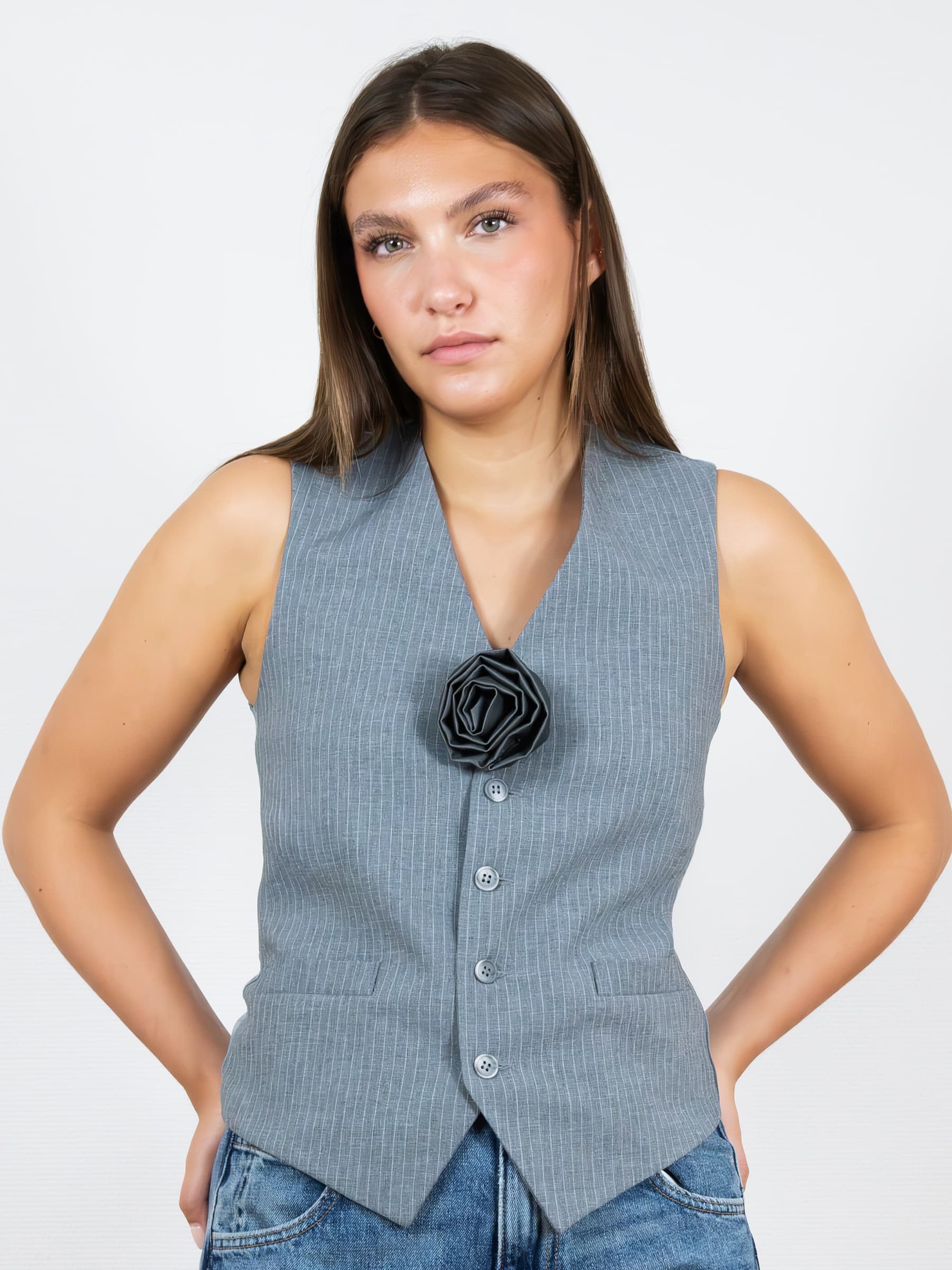 Grey Striped Smoking Top