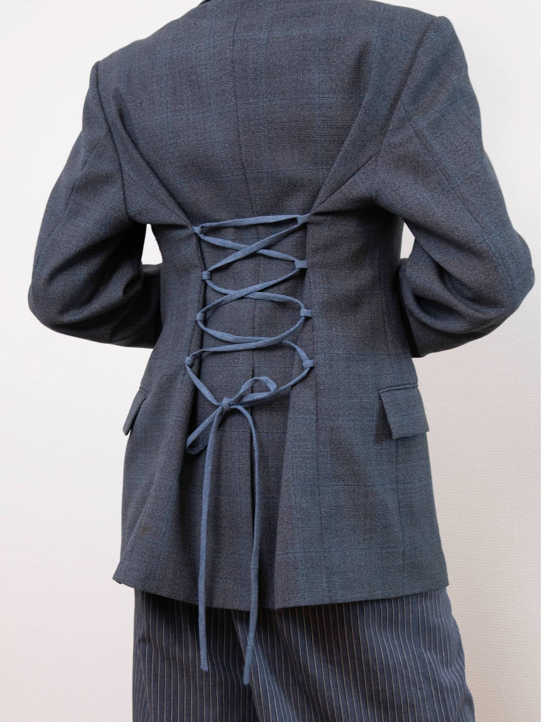 Blazer Corset Bleu à carreaux