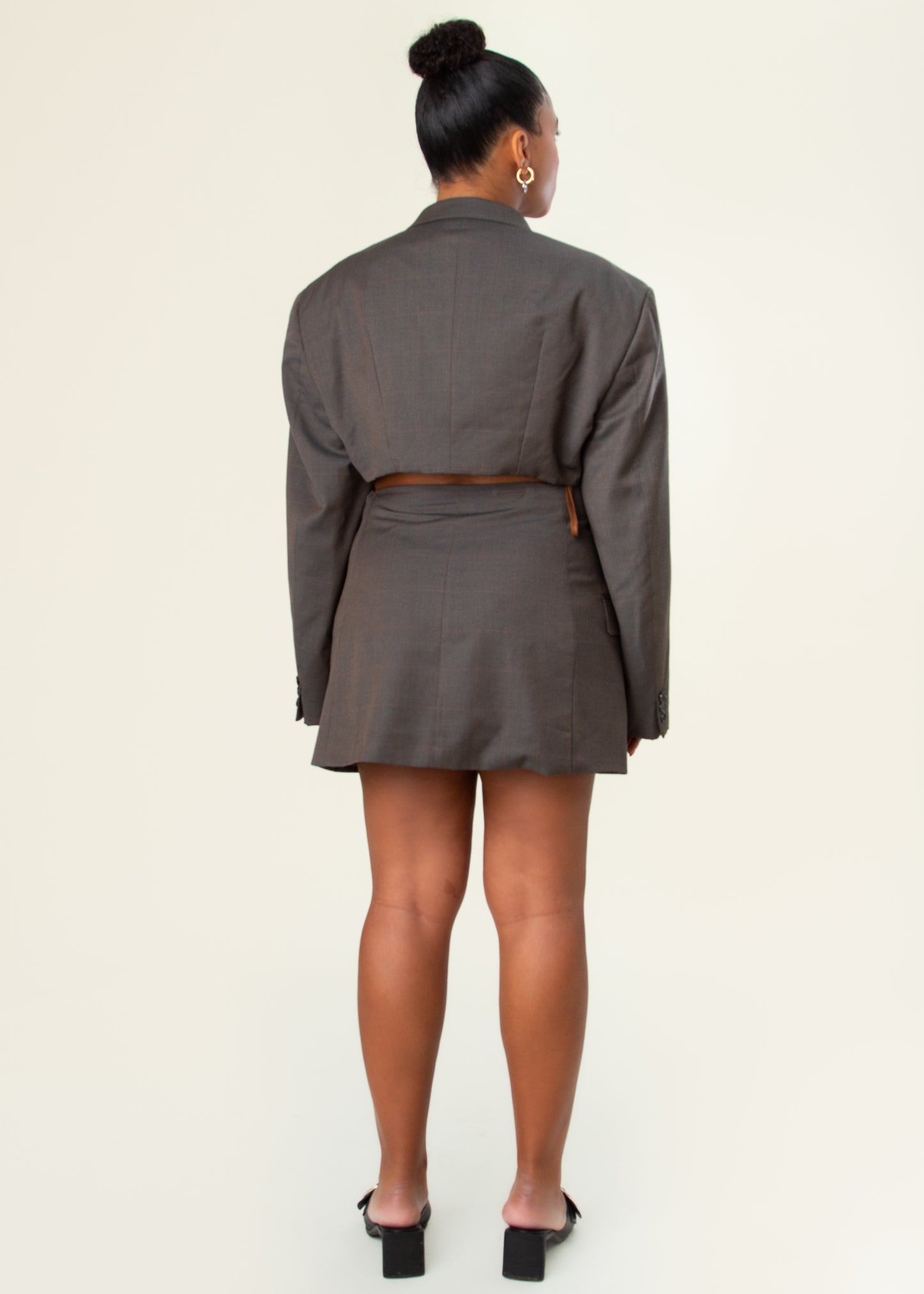 Brown Lace-up Skirt Suit